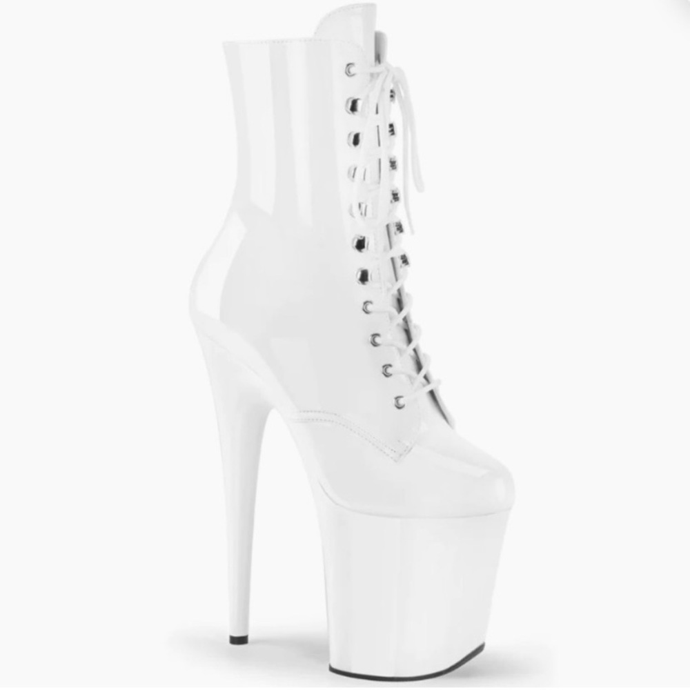 Pleaser 1020 White fetish Ankle Boots for Women - size 8